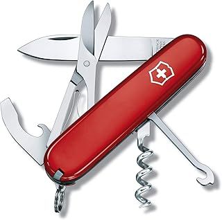 VICTORINOX Swiss Pocket Knife Compact, 15 Functions, Swiss Made, Multi Tool incl. Blade, Mini Screwdriver, Bottle Opener, Red