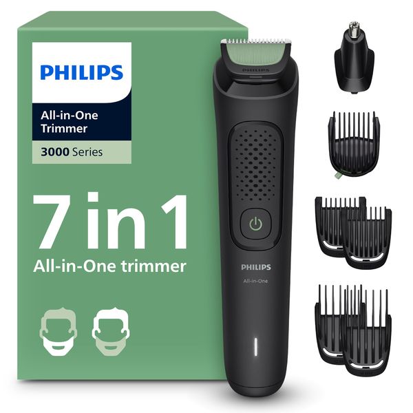 Philips Multigroom 3000 Series All-in-One 7-Piece Trimmer - Shaver and Clipper for Beard and Hair, Self-Sharpening Skin-Friendly Blades, 10 Length Settings, Model MG3930/15