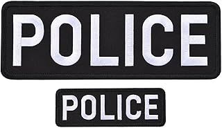 sourcing map Police Patch with Hook and Loop Police Embroidered Patches Durable Fabric Police Patch for Police Vest Jacket Clothes Backpacks Hats White(1Pcs Small and 1Pcs Large)