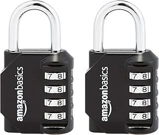 Amazon Basics AB-PL111 4-Digit Combination lock, 2 Count, Black/Silver