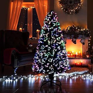 SHATCHI 3Ft/90cm FFibre Optic Christmas Multicolour Changing LED Decorations-Pre-Lit Green Artificial Xmas Tree Colourful Lights, PVC, 90 cm