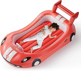 QPAU Inflatable Kids Bed, Blow Up Toddler Airbed Travel with Sides, Portable Toddler Travel Bed Set with Kid Air Mattress, Perfect for Camping, Traveling, Hotel, or Home(Red)
