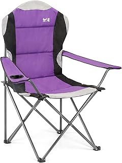 Trail High Back Folding Camping Chair, Luxury Padded Seat, Heavy Duty Tubular Steel, Cup Holder Armrest, Lightweight Portable, Outdoor Garden, Carry Bag