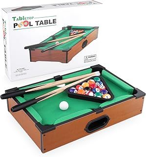 Wooden Mini Billiard Table with 16 Balls, 2 Cues, Triangle Rack - Portable Snooker Table for Family Game Parties