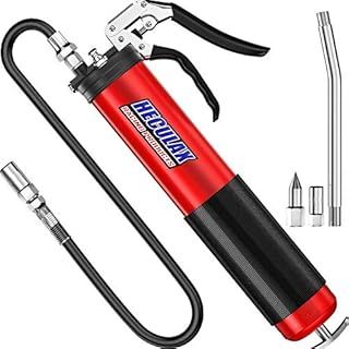 Grease Gun, Heavy Duty Professional Pistol Grip Grease Gun, 18 inch Flex Hose Red