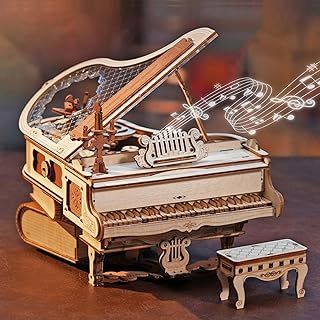 ROBOTIME 3D Wooden Puzzle Magic Piano Music Box, Model Kits for Adults to Build, Gear Model Building Construction Craft Kits, Wood Gift
