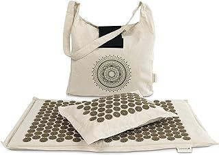 Navaris Acupressure Mat and Pillow Set - Eco-Friendly Acupuncture Mat for Back and Neck Pain Relief, Muscle Massage Therapy, Sciatica - Beige/Green