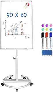 maxtek Flip Chart Stands Mobile Whiteboard – 90 x 60 CM, Magnetic Dry Erase Board Stand Easel White Board Dry Erase Easel Standing Height Adjustable White Board