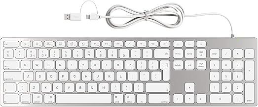 All-Aluminium Wired Keyboard for Apple Mac OS Layout with Numeric Keypad, Durable and Sleek Design, Plug-n-Play Cable Connection in USB-A or USB-C, Compatible with iMac/Mac Mini/MacBook Laptop-Silver