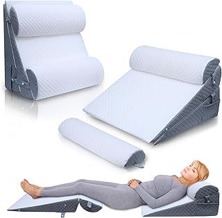 4PCS Adjustable Bed Wedge Pillow Sleeping Support Set 100% Memory Foam for Post Suregery Recovery, Back Neck Leg Pain Relief,Acid Reflux and GERD,Sitting Reading (Gray)
