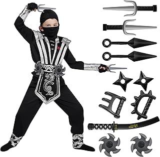 Spooktacular Creations Ninja Costume kids, Silver Ninja Deluxe Fancy Dress Costume Set with Foam Accessories Toys for Kids Kung Fu Outfit Halloween Ideas