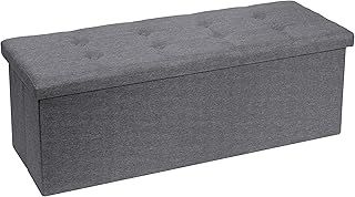 Requena Ottoman with Folding Storage, Linen Fabric Footstool, 110 x 38 x 38cm, Dark Grey