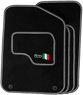 Precision - Tailored Car Mats - Intended for Fiat 500X 2015-2022 with a 500 Logo - 4 Piece Set - Non-Slip Floor Mats - Black Carpet - Sports Check Binding - Fittings Clips