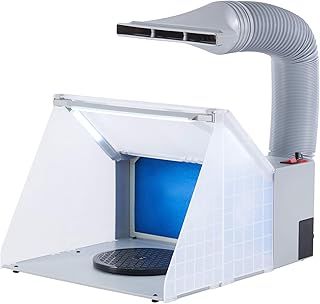 Airbrush Spray Booth Fume Extractor & Bright Lighting, Craft Table Airbrush Hobby & Pro Model Cake Nail Art Pottery & Crafts, Portable Painting Booth 19cm Turntable, 1.7m Hose, 25W