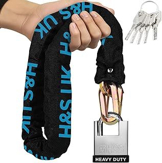 H&S Heavy Duty Motorbike Lock with Padlock - Anti-Theft Thick 10mm x 1.2m Bike Locks High Security Chain - Bicycle Motorcycle Lock and Padlock with Scratch-Proof Nylon Sleeve