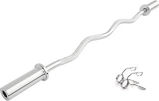 Olympic EZ Curl Bar + Spring Collars - 2" Weight Lifting Barbell (330LBS Rated) - Olympic Weight Lifting Bar for 2 Inch Weights Plates for Gym Equipment