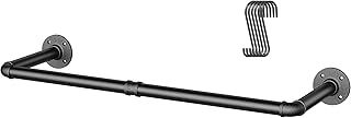 OROPY Industrial Pipe Clothes Bar Rack, 92cm Wall Mounted Detachable Retro Metal Garment Hanging Storage Rail (Double Base)
