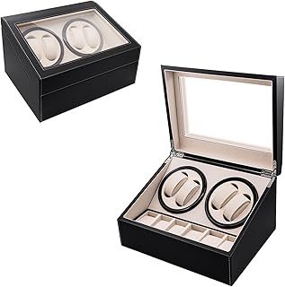 Automatic Watch Winder Box with 4 Watch Winder & 6 Extra Storage Space,Multifunction Organized Watch Display 4+6 Storage