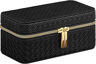 SONGMICS HOME RONNE Collection - 3-Slot Watch Travel Case, Watch Box for 3 Watches, Woven Embossed PU Leather, 10 x 20 x 9 cm, Gift Idea, Ink Black Surface, Ink Black Lining JWB017B01