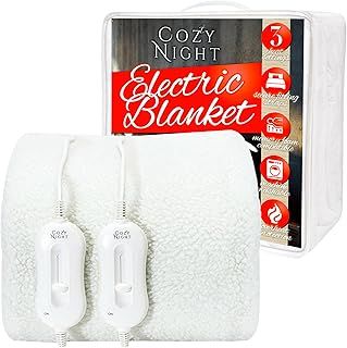 Cozy Night Electric Blanket King Size Fiied Mattress Cover Underblanket, Dual Control with 3 Heat Settings, Luxury Fleece Material, Machine Washable, Overheat Protection, Corner Straps, W152 x L200cm