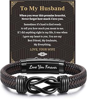 Men's Bracelets Gifts for Men - Brown Braided Leather Infinity Knot Bracelets Engraved Love Massage for Son Daddy Man Brother Husband Boyfriend, Personalised Mens Bracelets Gift for Birthday Christmas