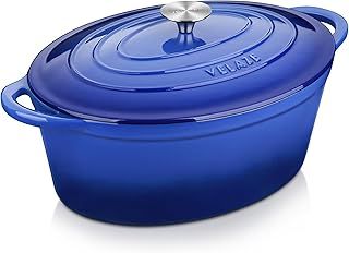 Velaze Cast Iron Enamel Cooking Pot,Non Stick Dutch Oven Pot,Casserole Dishes with Lids Oven Proof,Non-Stick Enameled Dutch Oven for All Cooktops 34cm/7.5L(Blue)