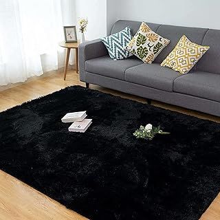 Black Velvet Shag Carpet - Super Soft Fluffy Rug for Living Room & Bedroom (120x180cm)