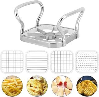 Potatoes Cutter, 5in 1 Stainless Steel Potatoes Fruit Cutter Chipper Chopper Maker Manual Julienne French Fry Tool Multifunctional Kitchen Gadge