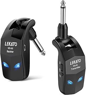 LEKATO Wireless Guitar System,Bass Wireless Transmitter Receiver, Rechargeable Digital Instrument System Cordless Electric Guitar Cable Bass Jack Lead For Guitars Bass (WS80)