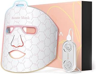 LED Face Mask, Near Infrared Red Blue Yellow Light Therapy, Flexible Silicone, Red Light Therapy Mask for Home Face Masks Skincare, Remote Control, Adjustable Straps (Sleek White)