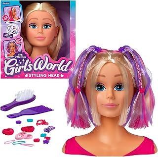 Girl's World Head with Pink Growing Hair | Comes with Hair Dressing Accessories | Traditional Girls Toys