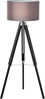HOMCOM Modern Tripod Floor Lamps for Living Room with Fabric Lampshade, Standing Lamp for Bedroom Bulb not Included, Grey and Black