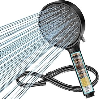 Cobbe Filter Shower Head and Hose, High Pressure 6 Spray Mode Showerhead with Filters, Hard Water Softener Filters Shower Head for Residual Chlorine Remove, Black