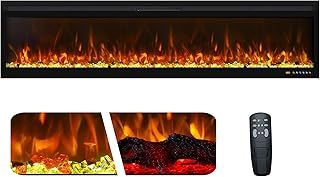 BI72R - Electric Wall Fireplace, Wi-Fi Enabled Stove with 13 Flame Colors and Bottom Light, Log and Crystal Fuel Bed, 750/1500 W Thermostat, Remote Control and Touch Screen
