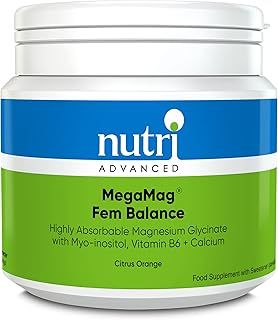 Nutri Advanced MegaMag Fem Balance Magnesium Glycinate Powder - Female Health & Hormone Balance - Citrus Orange, 30 Servings