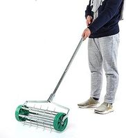 Manual Handheld Rotary Roller Garden Lawn Backyard Spike Soil Aerator Telescope Handle Dethatching Tool