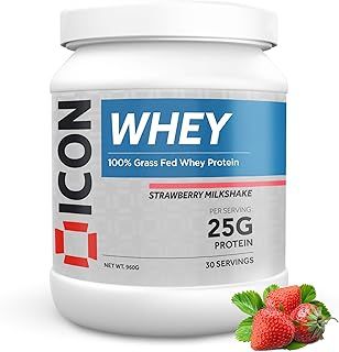 ICON Nutrition Whey Protein - Strawberry Milkshake, 25g Protein and 5.6g BCCA Per Serving, High Protein Supplement for Muscle Recovery and Lean Muscle Building — 960g, 30 Servings