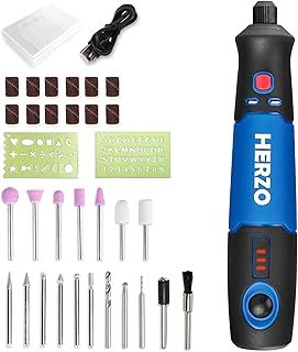 HERZO Cordless Rotary Tool,Mini Rotary Tool Kit 32 pcs Accessories 3.7V with Speed 5000-15000rpm, Electric Rotary Grinder for Polishing, Cleaning, Engraving for DIY…
