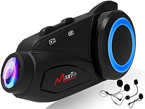 MAXTO Motorcycle Bluetooth Intercom with Camera M3 motorbike Helmet headset,6 Riders1000M intercom Communication system Kit,Wireless Interphone (Siri Google Assistant/Waterproof/FM/TF Card Max 128G)