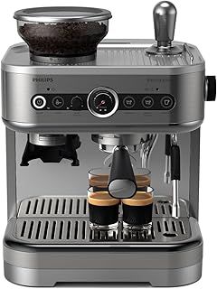 Philips Barista Brew Espresso Machine - Intuitive Guidance. Calibrated Tamping. Elegant Design. 280g Dual Bean Container. Semi Automatic Espresso Machine. Metal Silver (PSA3228/01)