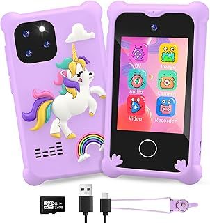 Kids Toy Phone for Girls, Portable Fake Phone Toy with 2.8 Inches Touchscreen, Dual Camera Unicorn Birthday Gifts for 3 4 5 6 7 8 9 10 11 12 Years Old Girls - Dream Purple