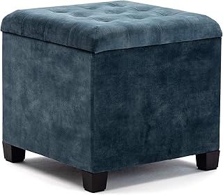 45cm Cube Cloud Velvet Padded Seat Ottoman Storage Stool Box, Footstool Pouffes Chair with Lids (Teal, Cloud Velvet)