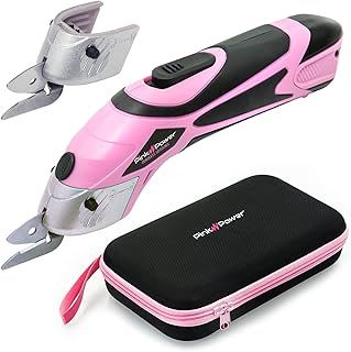 Pink Power Electric Fabric Scissors Box Cutter for Crafts, Sewing, Cardboard, Carpet, & Scrapbooking - Heavy Duty Professional Cutting Tool - Cordless Electric Scissors Fabric Cutter w/Storage Case