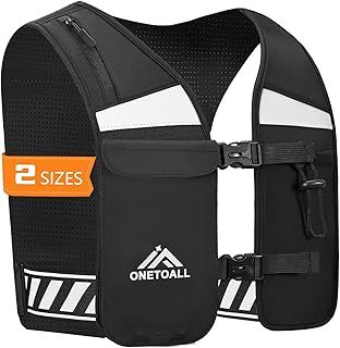 ONETOALL Running Vest for Women and Men, Reflective Adjustable Running Hydration Vest, Breathable Lightweight Running Phone Holder Vest with 6 Pockts for Marathon Jogging Cycling Walking Dogs