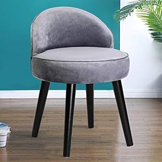 Qivange Velvet Vanity Dressing Table Stool Low Back Makeup Vanity Chair Bedroom Chair Wood Legs (Grey, 48 * 48 * 68CM)