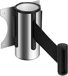 Crowd Control Retractable Belt Barrier - 10Ft 3m Wall Mounted Safety Barrier Belt, Queue Line Dividers with Nylon Rope Belt & Sturdy Stainless Steel Case for Indoor/Outdoor Use