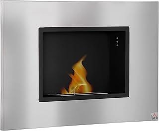 HOMCOM Wall Mounted Ethanol Fireplace, Stainless Steel Bioethanol Heater Stove Fire with 1.2L Tank, 3 Hour Burning Time, Silver