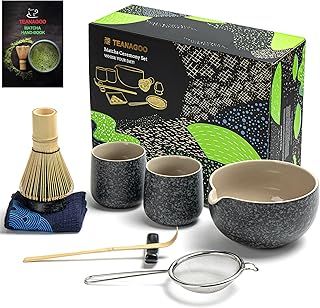 TEANAGOO Matcha Whisk,9 Pcs Ceramic Matcha Set,Matcha Kit for Ceremony,Matcha Tea Set for Making Breakfast/Matcha Latte,Matcha Whisk and Bowl Set with 2 Matcha Cups(7.2oz),Gift for Matcha Lover
