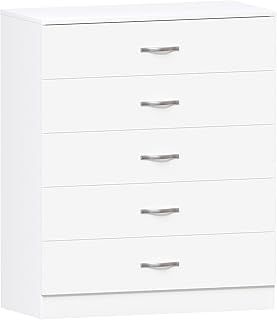 Vida Designs White Chest of Drawers, 5 Drawer With Metal Handles and Runners, Unique Anti-Bowing Drawer Support, Riano Bedroom Furniture