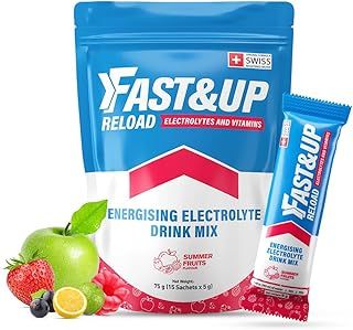 Fast&Up Reload Electrolyte Powder Drink Mix | 15 sachets | 5 Electrolytes & Vitamins for Instant Hydration & Energy |(Summer Fruits)